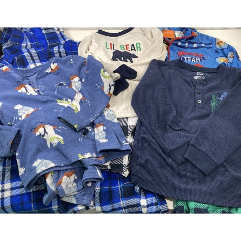 5 Little Boys Pajamas Lot size 4 4T Fleece PJs Sleeper Paw Patrol Dog Bear Plaid